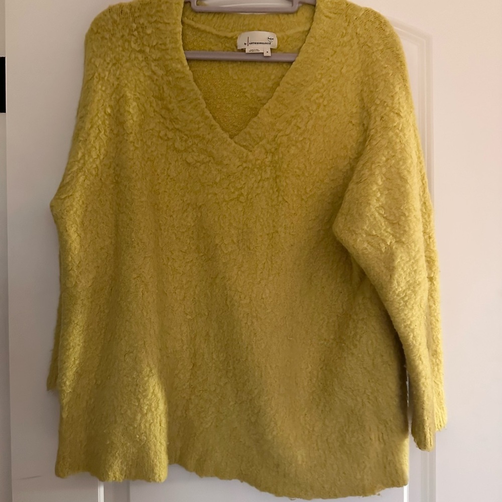 Anthropologie Soft Yellow V-Neck Sweater